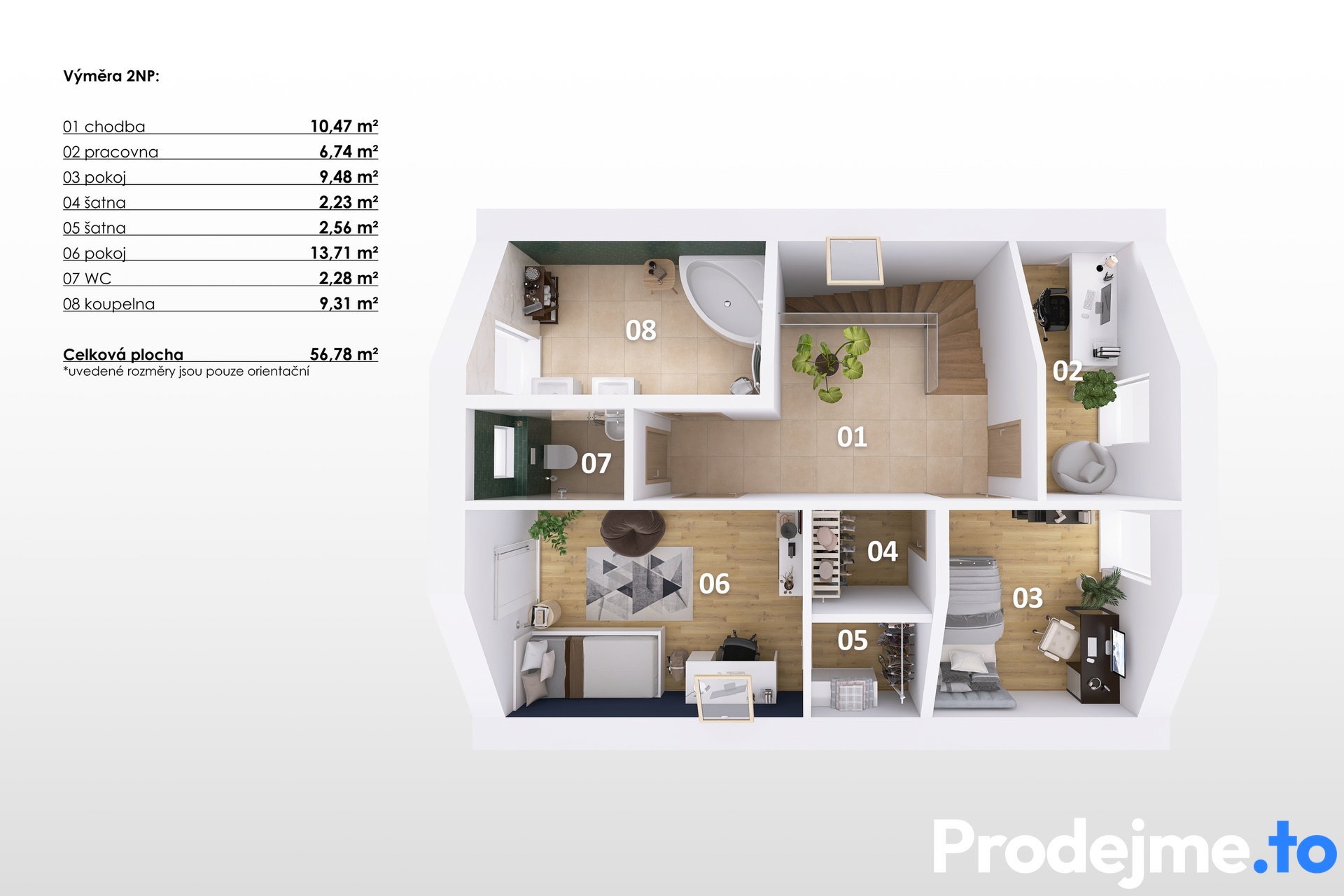 3D půdorys - 2.NP